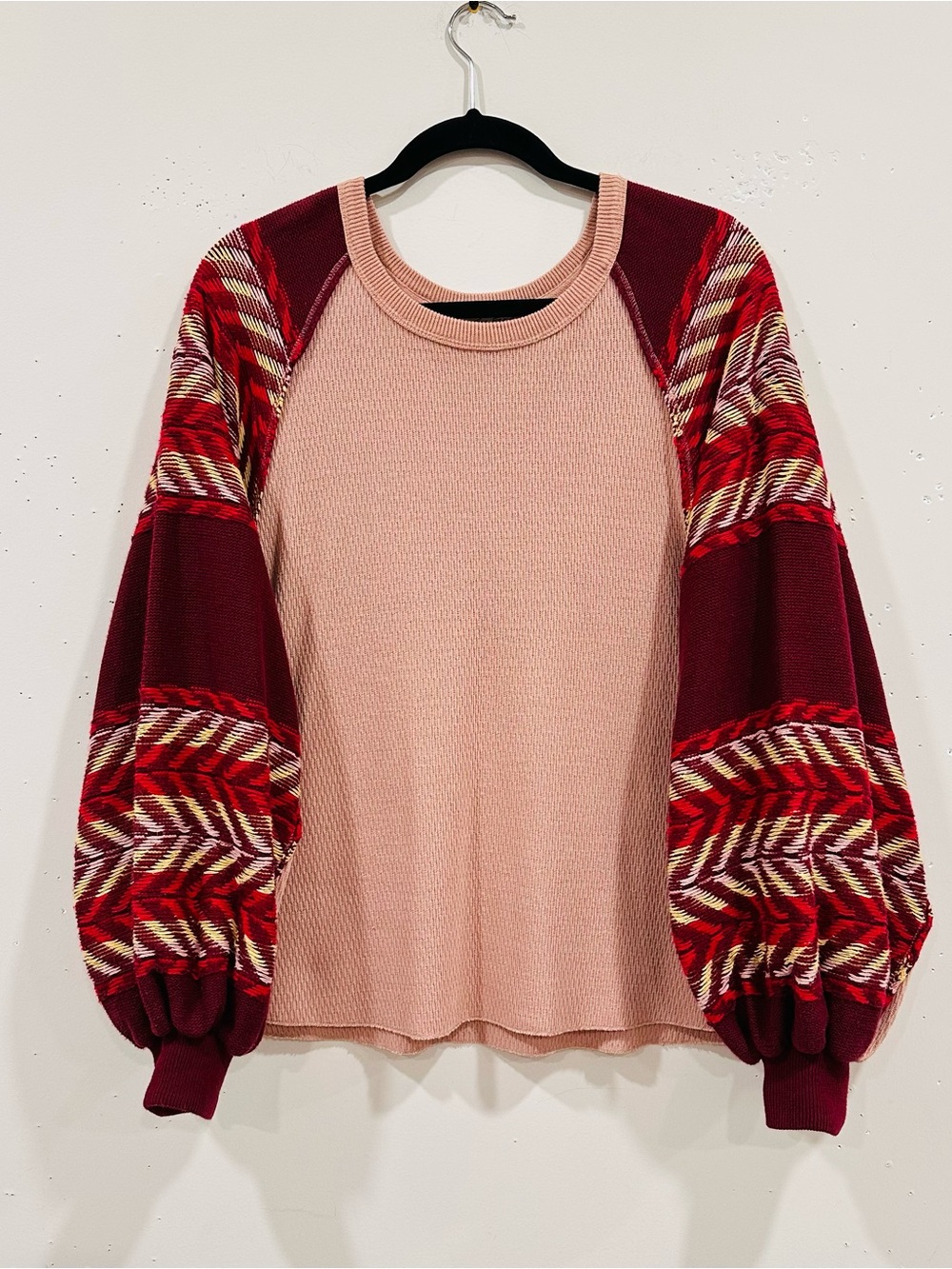 Free People We The Free Rainbow Dreams Waffle Knit Thermal Top Boho Pink Red S